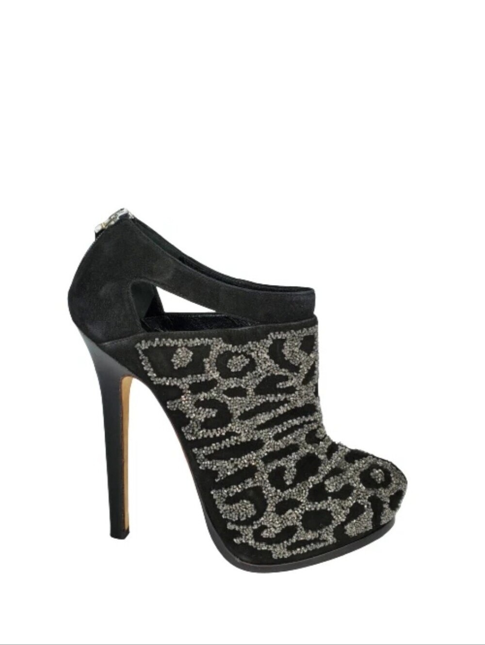 Fendi Crystal Embellished Black Suede Platform Ankle Booties